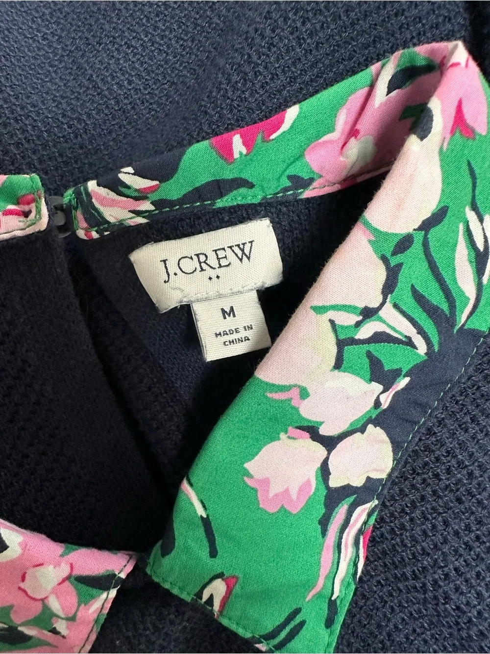 J. Crew Navy Tropical Floral Collar Sweater, Size Medium